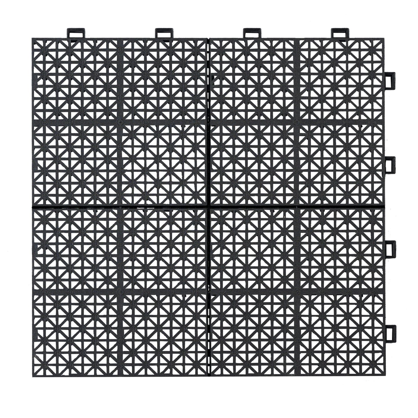 Interlocking Deck Tiles Plastic Waterproof Outdoor All Weather Anti-Slip Bathroom Shower Balcony Porch Strong Weight Capacity Upto 6613 Lbs, Rosette Pattern Pack Of 12 - Black