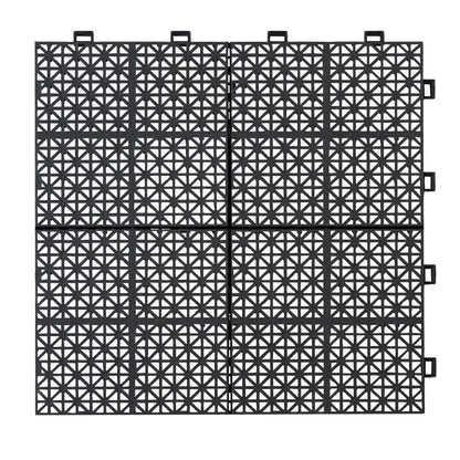 Interlocking Deck Tiles Plastic Waterproof Outdoor All Weather Anti-Slip Bathroom Shower Balcony Porch Strong Weight Capacity Upto 6613 Lbs, Rosette Pattern Pack Of 12 - Black