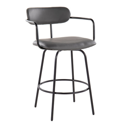 Demi - Contemporary Fixed Height Counter Stool With Swivel With Round Footrest (Set of 2) - Black / Gray