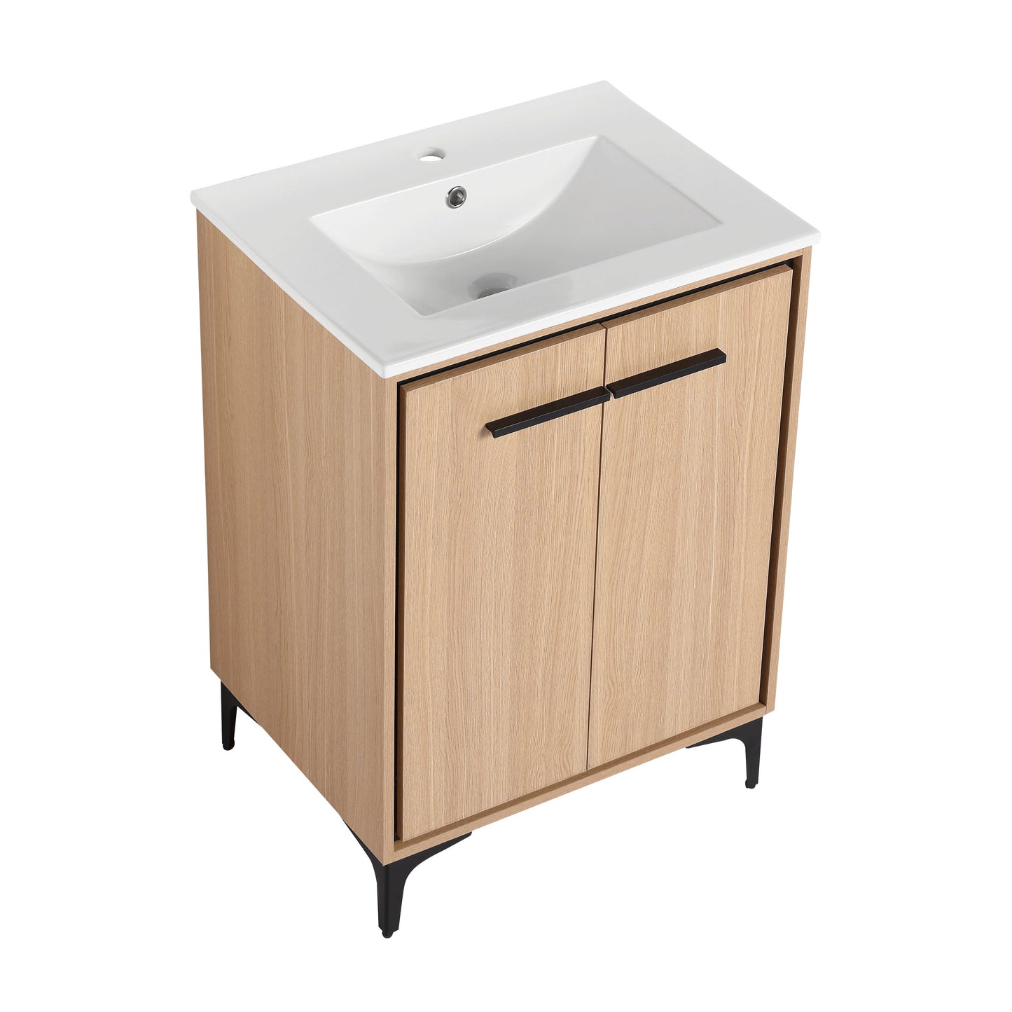 Modern 24" Bathroom Vanity Base With Basin And Storage Cabinet - Oak