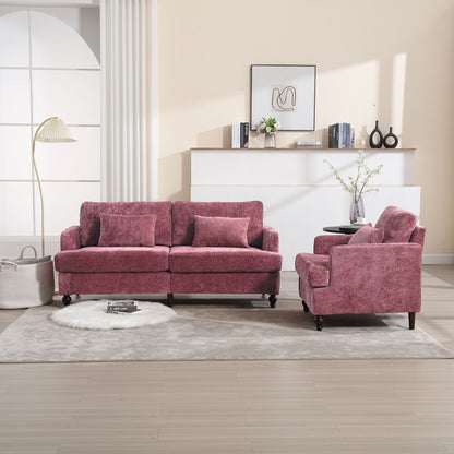 Mid Century Modern Chenille Fabric Loveseat Sofa, 2 Seat Upholstered Couch With Wood Feet - Wine Red