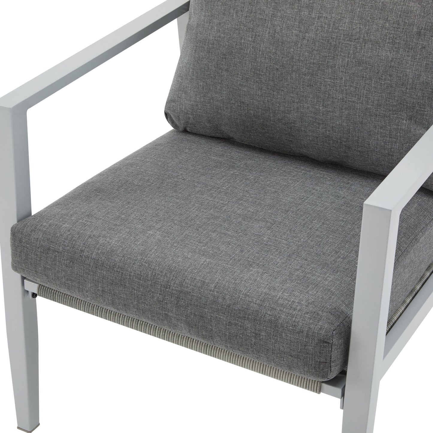 Aluminum Lounge Chair With Sleek Rope Accents, Comfortable Cushions, For Modern Indoor Outdoor Spaces - Gray / Silver / White