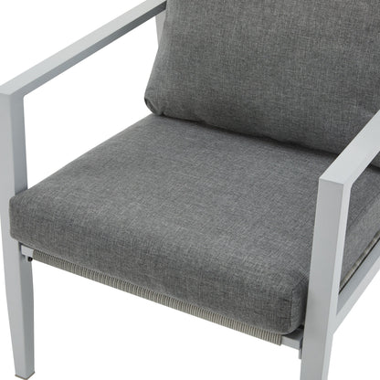Aluminum Lounge Chair With Sleek Rope Accents, Comfortable Cushions, For Modern Indoor Outdoor Spaces - Gray / Silver / White