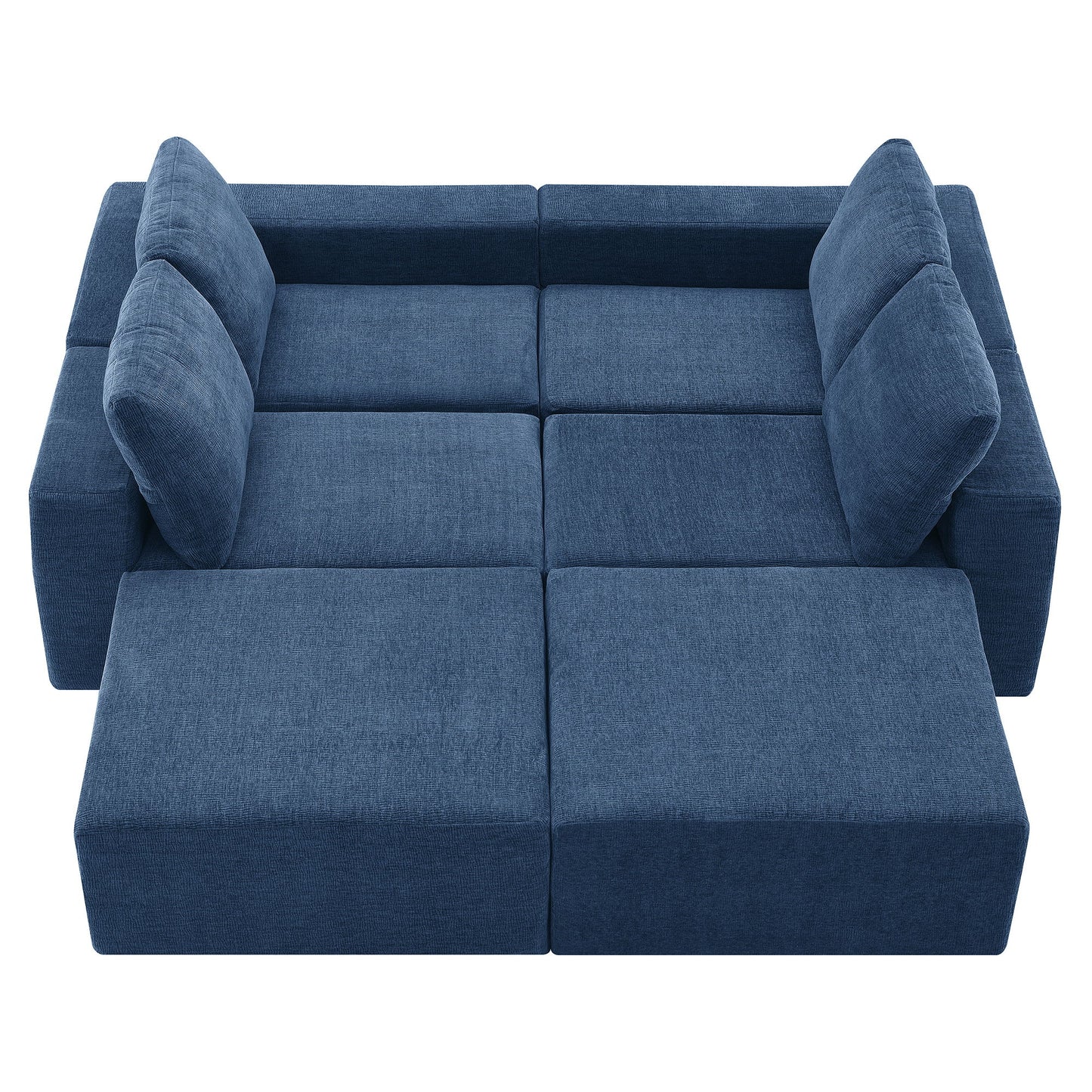 Modular U Shaped Sectional With Ottomans, Luxury Cloud Floor Couch With Deep Seat Fully Compressed Upholstered Sofa - Navy