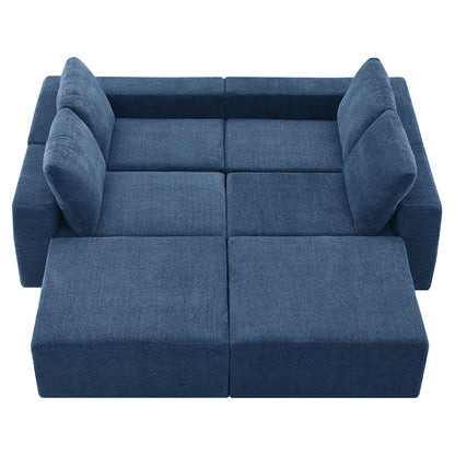 Modular U Shaped Sectional With Ottomans, Luxury Cloud Floor Couch With Deep Seat Fully Compressed Upholstered Sofa - Navy