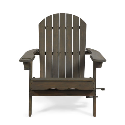 Zenithia - Outdoor Foldable Adirondack Chair With 2 Cup Holders - Gray