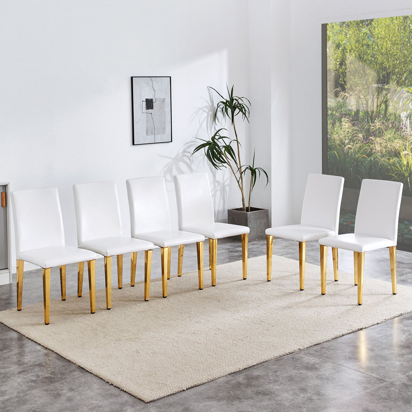 (Set of 4) Backrest Chairs With Gold Metal Legs A Perfect Match, Suitable For Minimalist And Contemporary Home Decor Styles - White / Gold