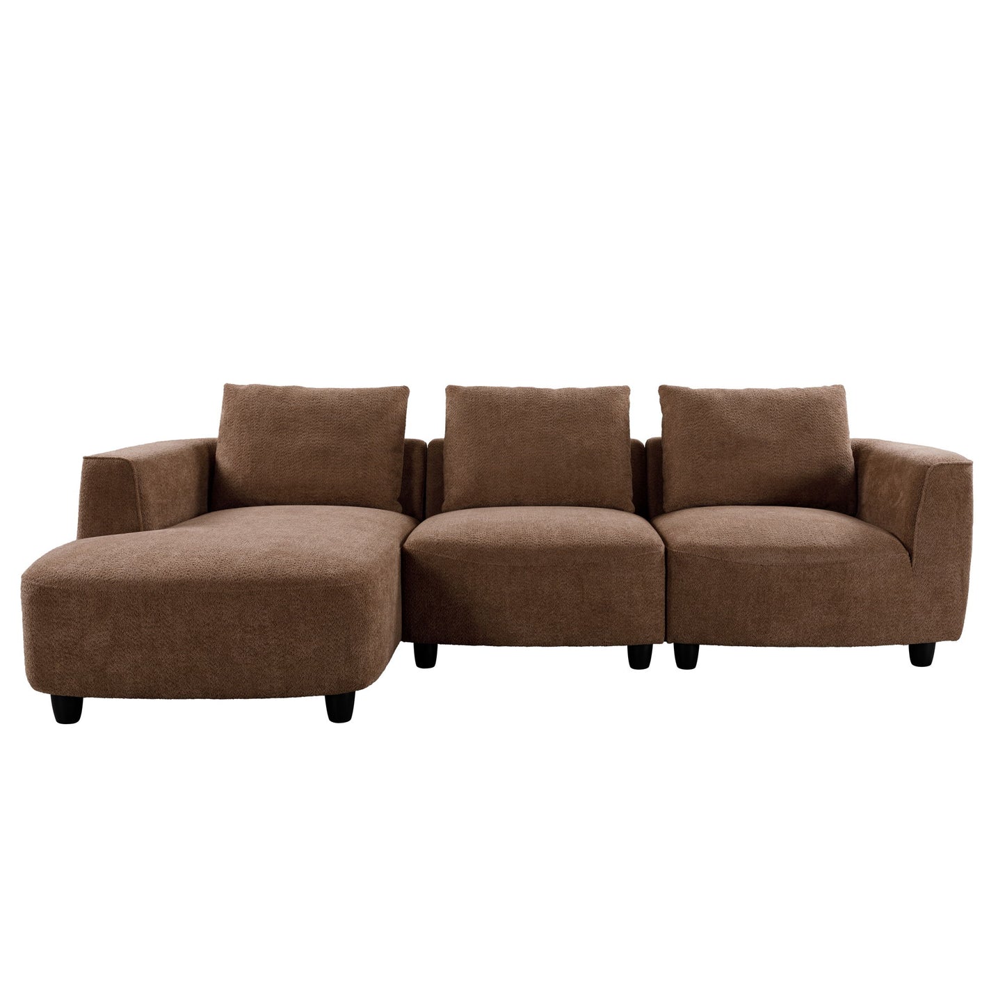 Mid - Century Modern Three Seater Sofa, Lamb Wool Fabric - Camel