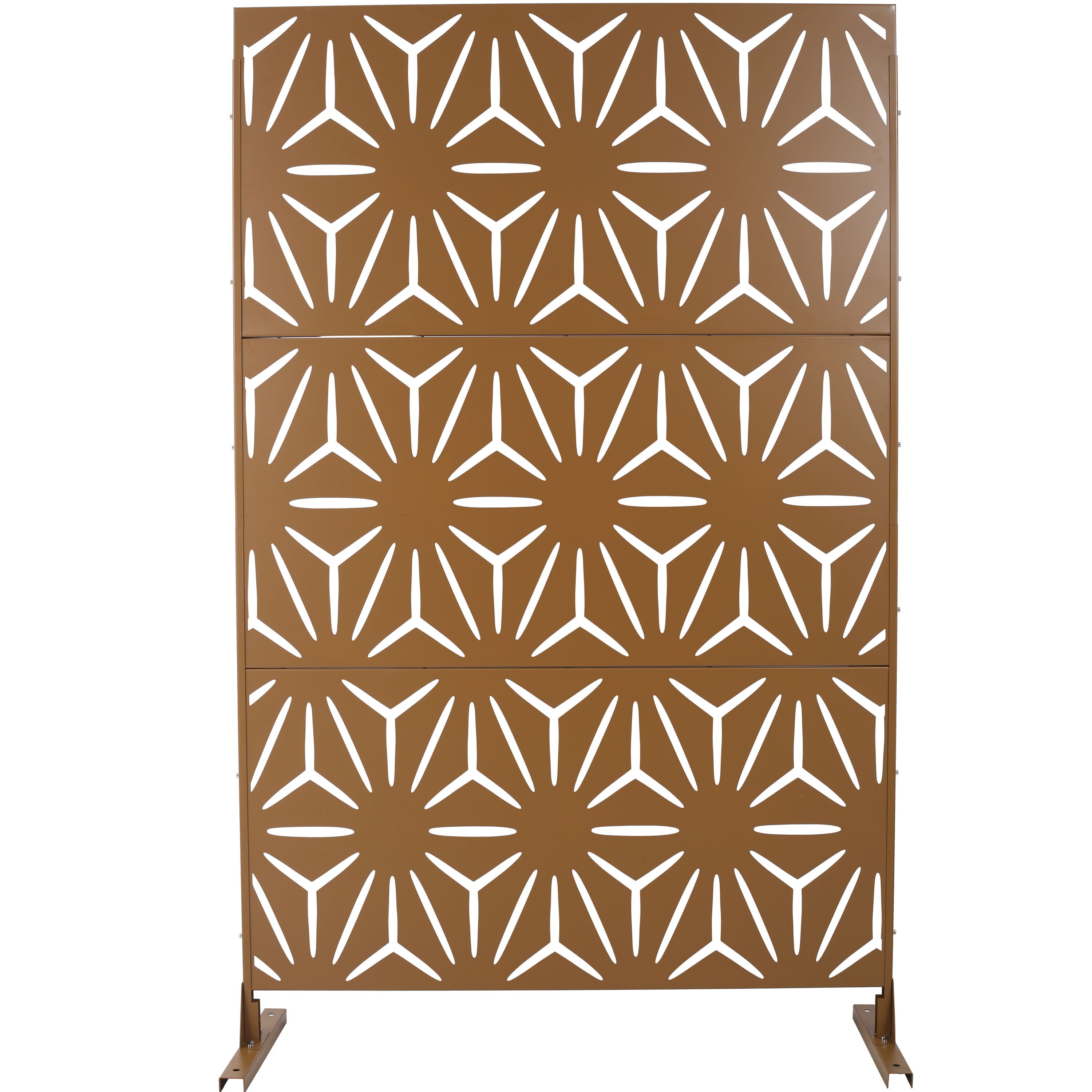 Freestanding Decorative Metal Privacy Screen For Deck Balcony Patio - Brown, Steel, 76