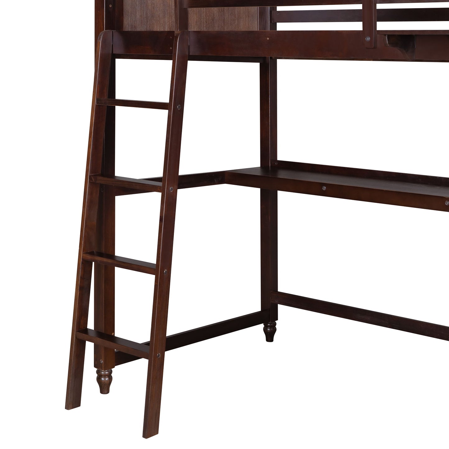 Twin Size Loft Bed With Drawers And Desk, With Shelves - Espresso