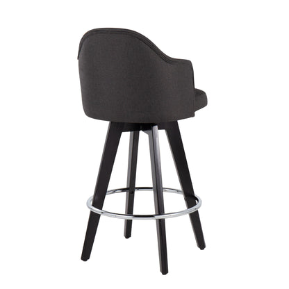 Ahoy - Contemporary Fixed Height Counter Stool Round Chrome Footrest (Set of 2) - Charcoal / Black