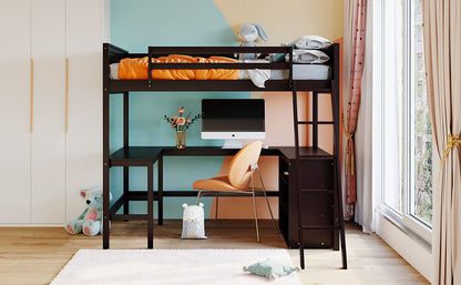 Full Size Loft Bed With Shelves With Desk - Espresso