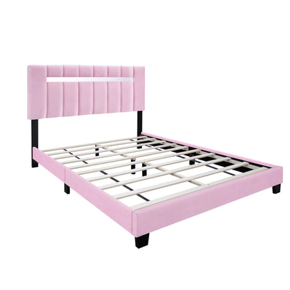 Velvet Upholstered Bed Frame With Adjustable Features, Teenage Girl's Favorite Collection - Pink