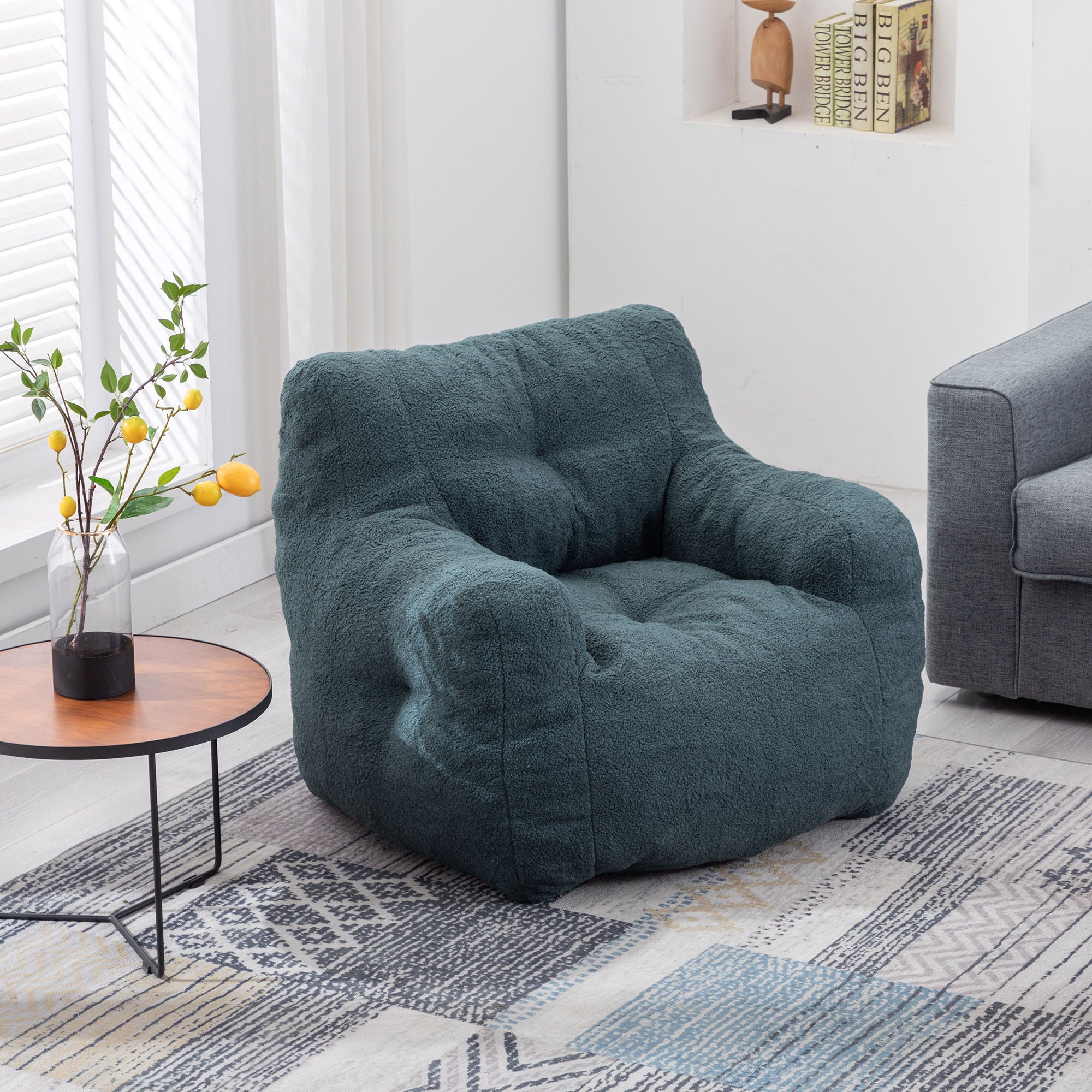 Soft Teddy Fabric Tufted Foam Bean Bag Chair With Teddy Fabric - Green
