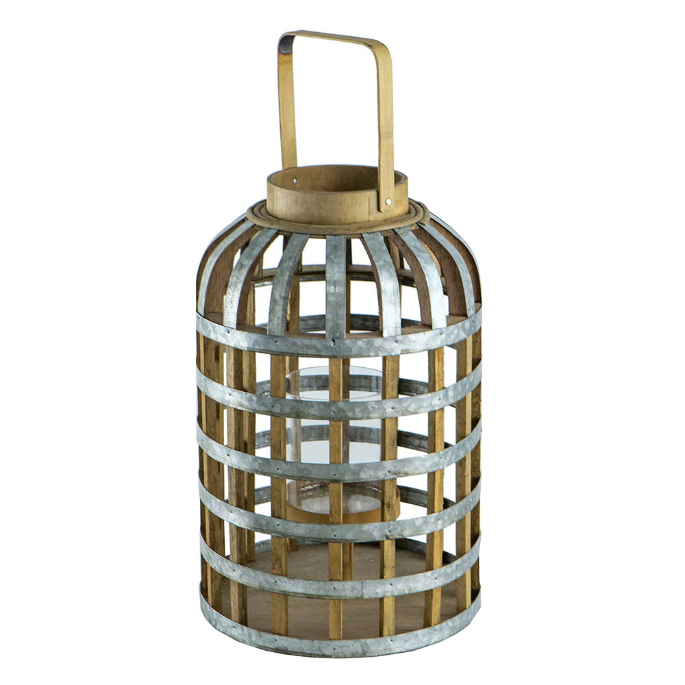 Decorative Lantern With Handle, Wooden Lantern For Indoor Outdoor, Home Garden- Silver