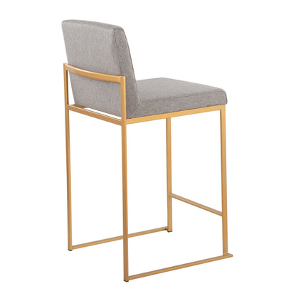 Fuji - Contemporary High Back Counter Stool (Set of 3) - Gray / Gold