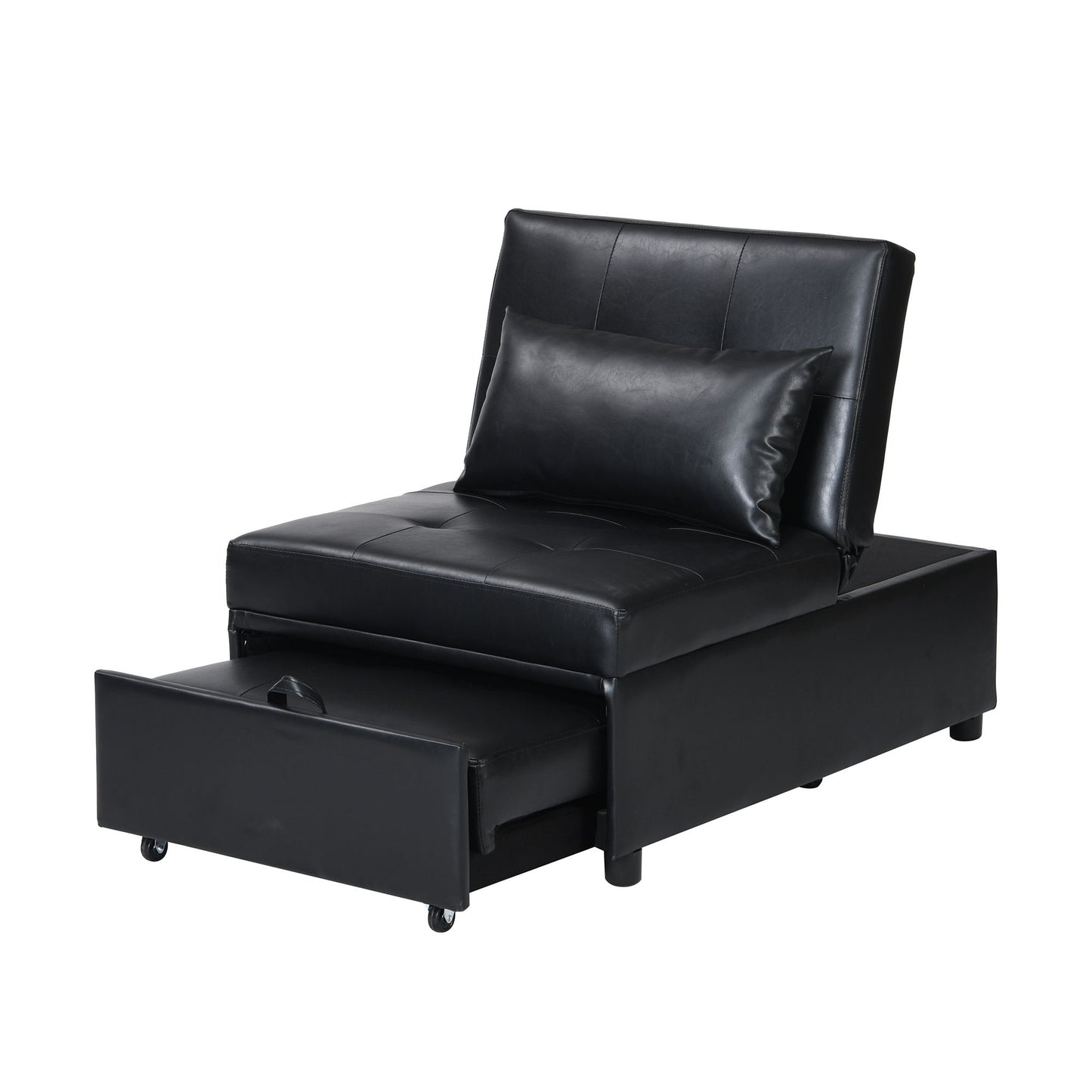 Folding Ottoman Sofa Bed Multi Functional Space Saving Design - Black