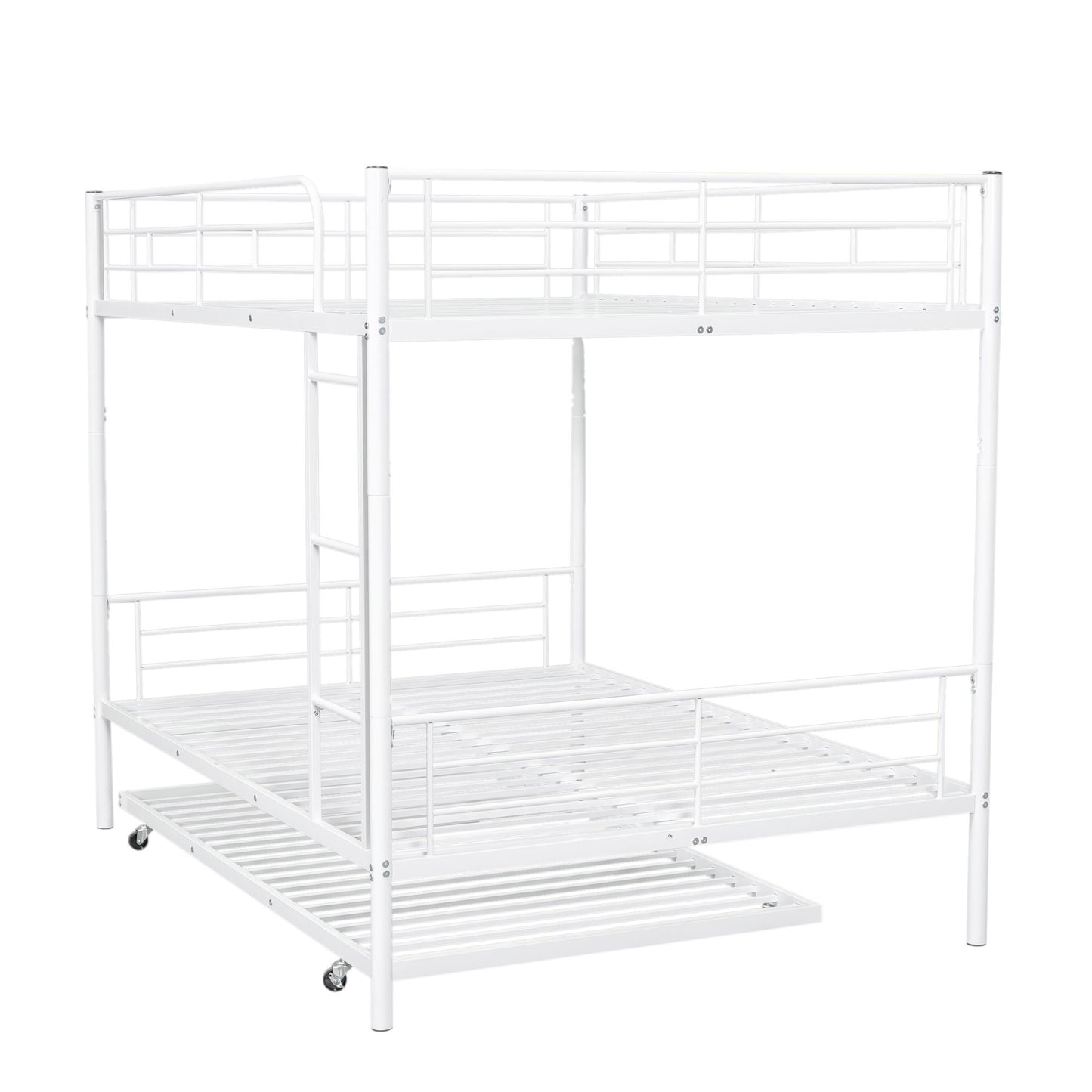 Full Over Full Metal Bunk Bed With Trundle - White