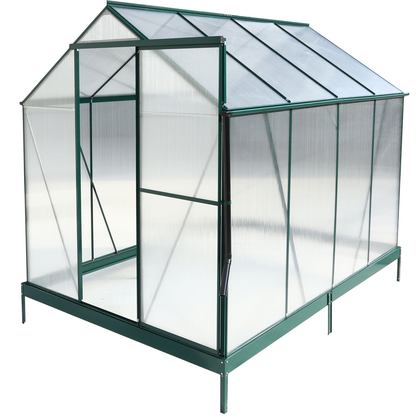 6.3'x8.2'x7' Polycarbonate Greenhouse, Heavy Duty Outdoor Aluminum Walk-In Green House Kit With Rain Gutter, Vent And Door For Backyard Garden - Green