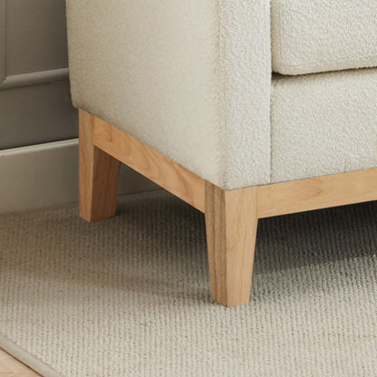 Elegant Upholstered Bench Daybed Ottoman With Nature Wood Legs & Bolster Pillows - Ivory Boucle