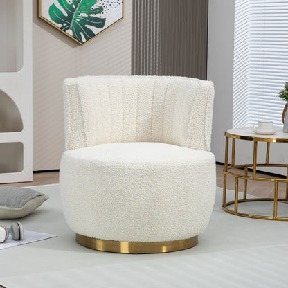 Coolmore - 360 Degree Swivel Cuddle Barrel Accent Sofa Chair, Round Armchair With Wide Upholstered Teddy Fabric - Cream