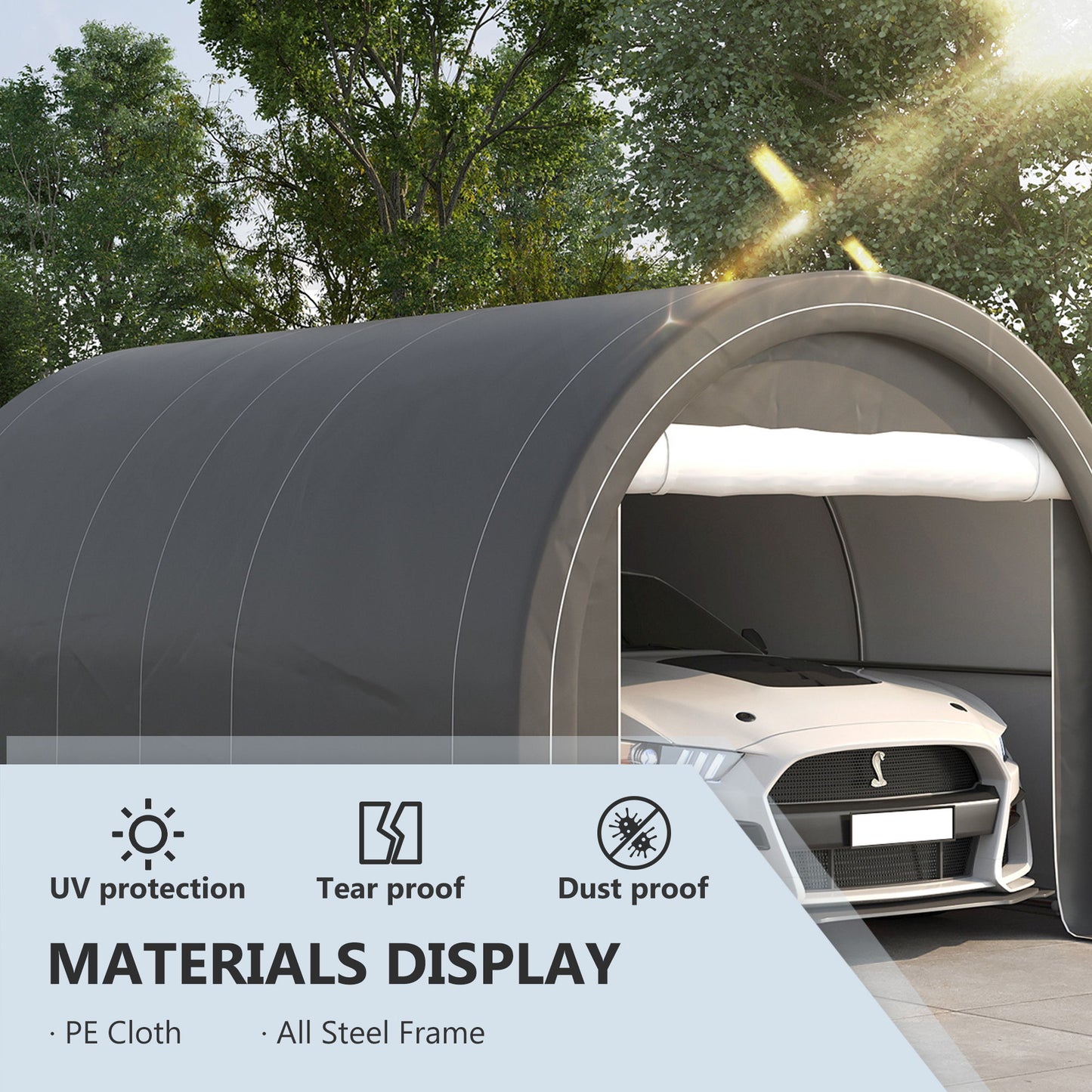Outsunny - 10' x 16' Carport, Heavy Duty Portable Garage Storage Tent With Large Zippered Door, Anti-Uv Pe Canopy Cover For Car, Truck, Boat, Motorcycle, Bike, Garden Tools, Outdoor Work - Gray