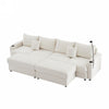 Modern Style 4 Seater Sofa Sectional Sofa Couch With Storage Space, Two Movable Ottomans, Two USB Ports, Two Cup Holders, A Phone Holder For Living Room - Beige