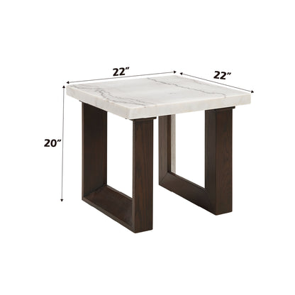 Edwyn - Natural Marble Top End Table - White