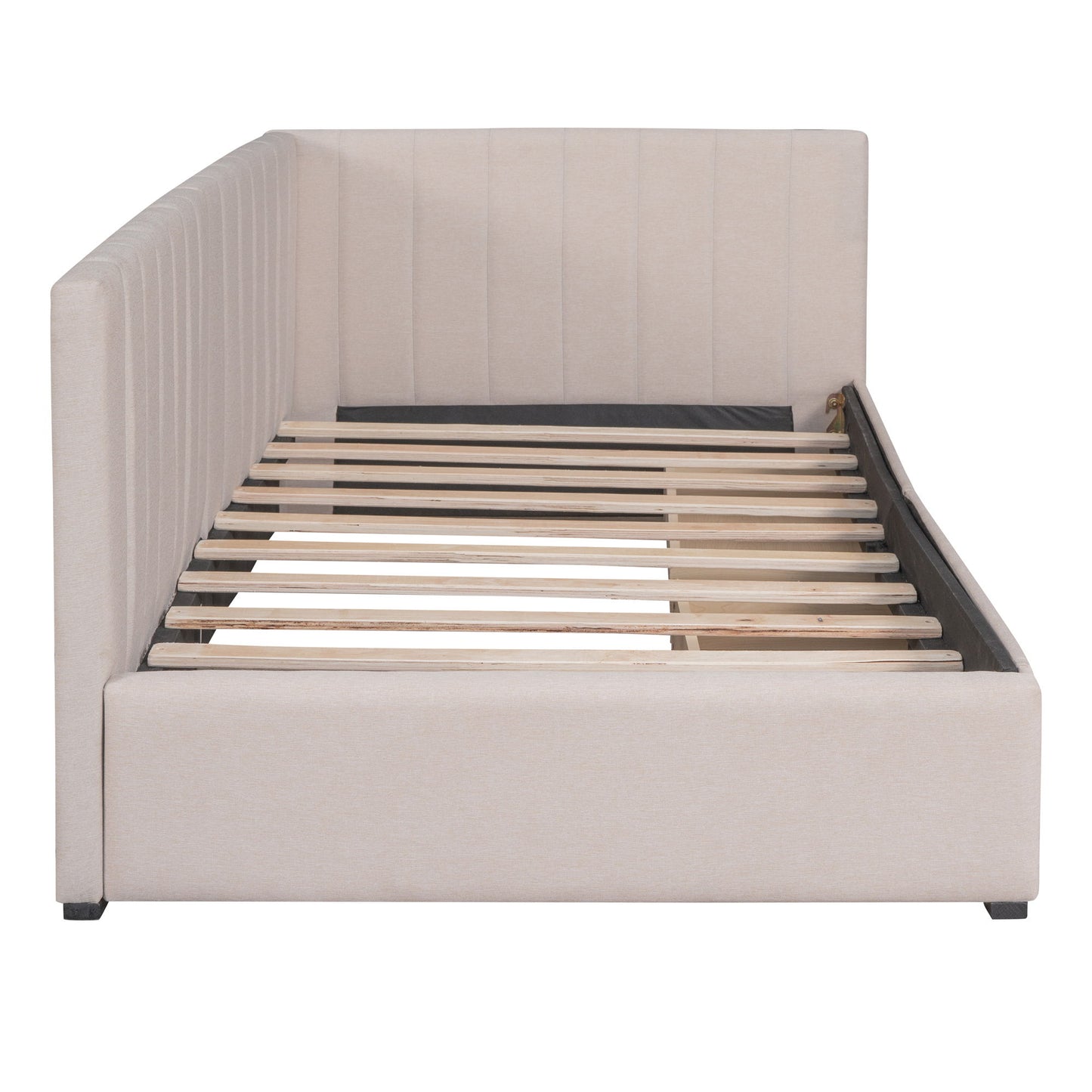 Twin Size Upholstered Daybed With 2 Storage Drawers, Sofa Bed Frame No Box Spring Needed - Beige