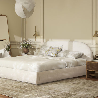 Archie Puffy Grounded - King Upholstered Platform Bed - Almond White