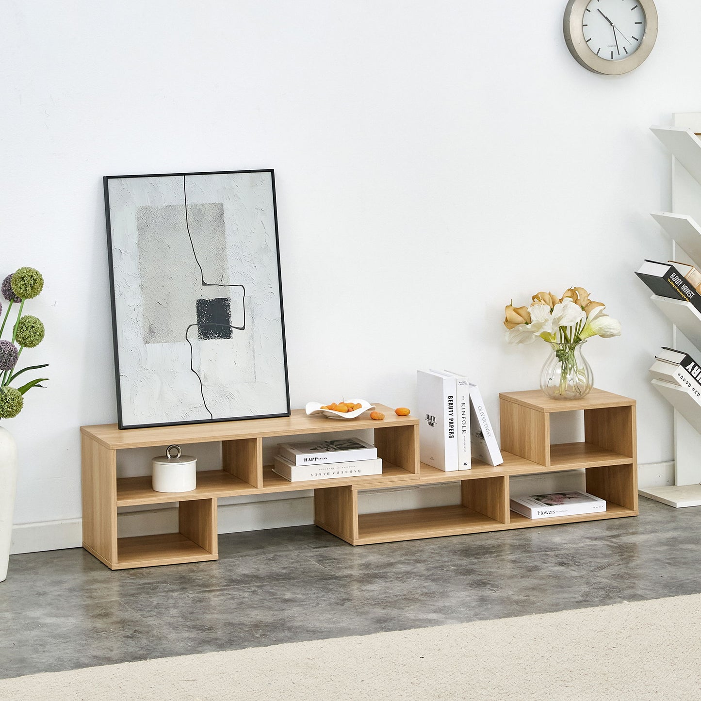 2 Piece Cube TV Stand And L Shaped Entertainment Center With Open Storage And 2 Shelves - Burly Wood