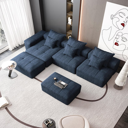 Modern Oversized Modular Sectional Sofa, Sparkling Chenille Fabric Soft Cushion Sofa With 6 Pillows, 6 Pieces Diy Combination Tufted Sofa, No Assembly Required - Blue