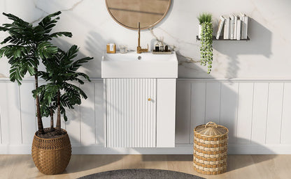 Modern Floating Bathroom Vanity With Ceramic Basin Perfect For Small Bathrooms, Right Side Storage - White