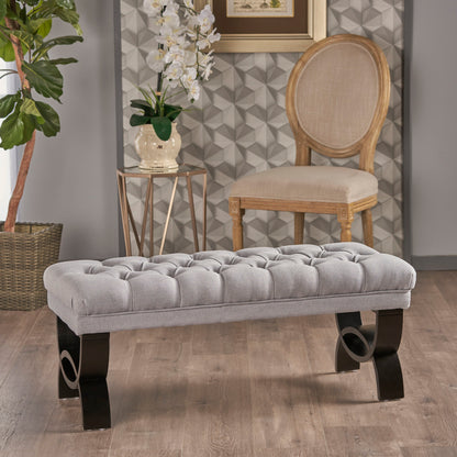 Hilton - Ottoman Bench With Classic Button Tufting - Light Gray