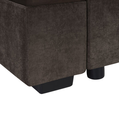 Elegant L Shaped Sectional Sofa With Chenille Upholstery And Wooden Storage Compartment - Brown