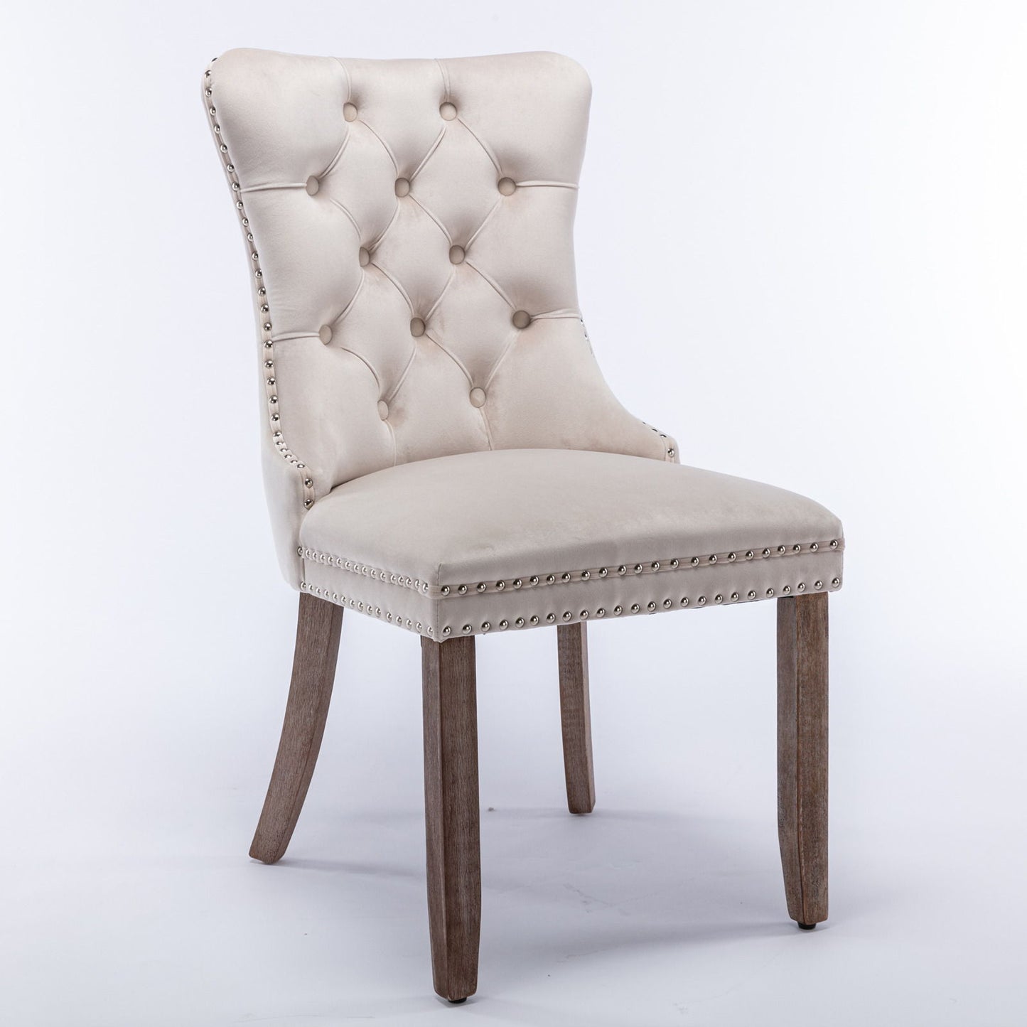 Nikki - Modern, High-End Tufted Solid Wood Contemporary Velvet Upholstered Dining Chair With Wood Legs Nailhead Trim (Set of 2) - Beige