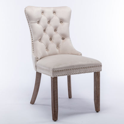 Nikki - Modern, High-End Tufted Solid Wood Contemporary Velvet Upholstered Dining Chair With Wood Legs Nailhead Trim (Set of 2) - Beige