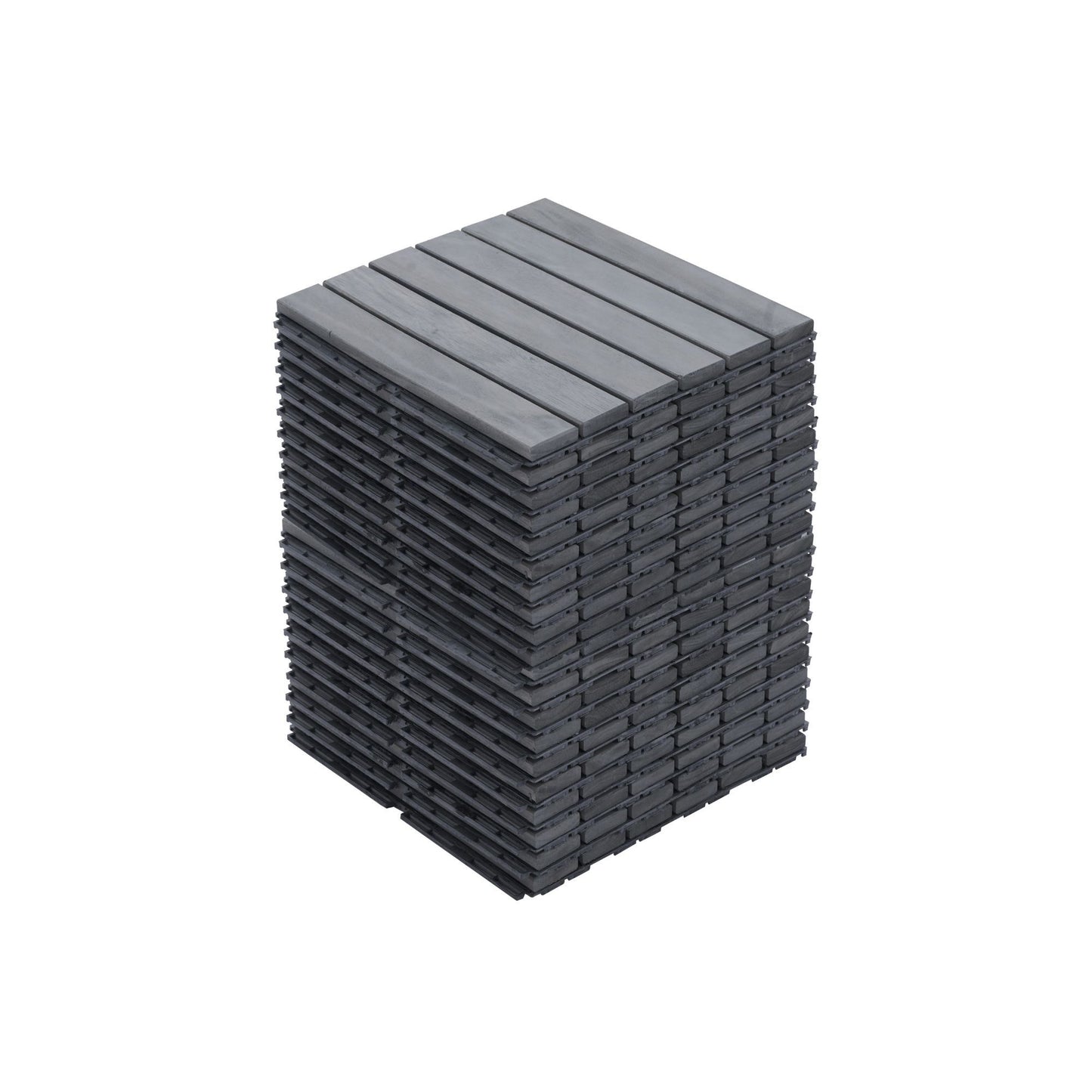10 Piece Interlocking Deck Tiles Striped Pattern, Square Acacia Hardwood Outdoor Flooring For Patio, Bancony, Pool Side - Light Gray
