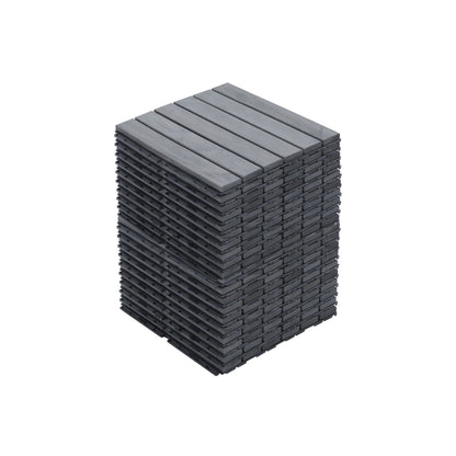 10 Piece Interlocking Deck Tiles Striped Pattern, Square Acacia Hardwood Outdoor Flooring For Patio, Bancony, Pool Side - Light Gray