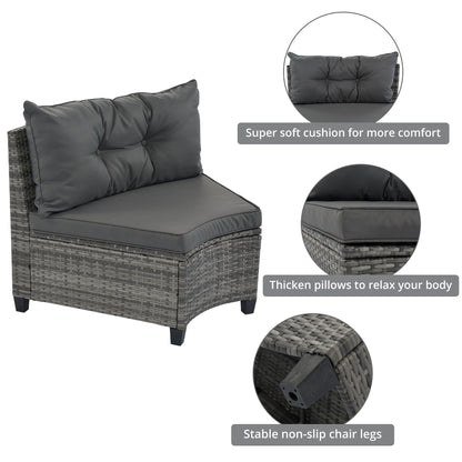 8 Pieces Outdoor Wicker Round Sofa Set, Half-Moon Sectional Sets All Weather, Curved Sofa Set With Rectangular Coffee Table, PE Rattan Water-Resistant And UV Protected, Movable Cushion - Gray