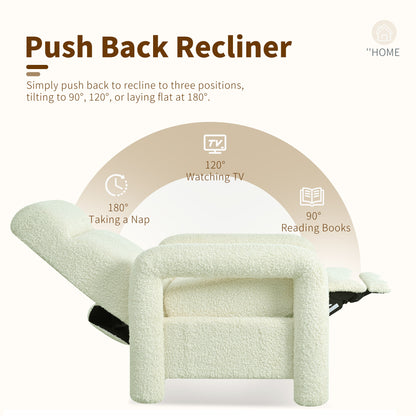 Push Back Recliner Armchair Upholstered Single Sofa With Adjustable Backrest For Living Room - Beige