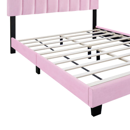 Velvet Upholstered Bed Frame With Adjustable Features, Teenage Girl's Favorite Collection - Pink