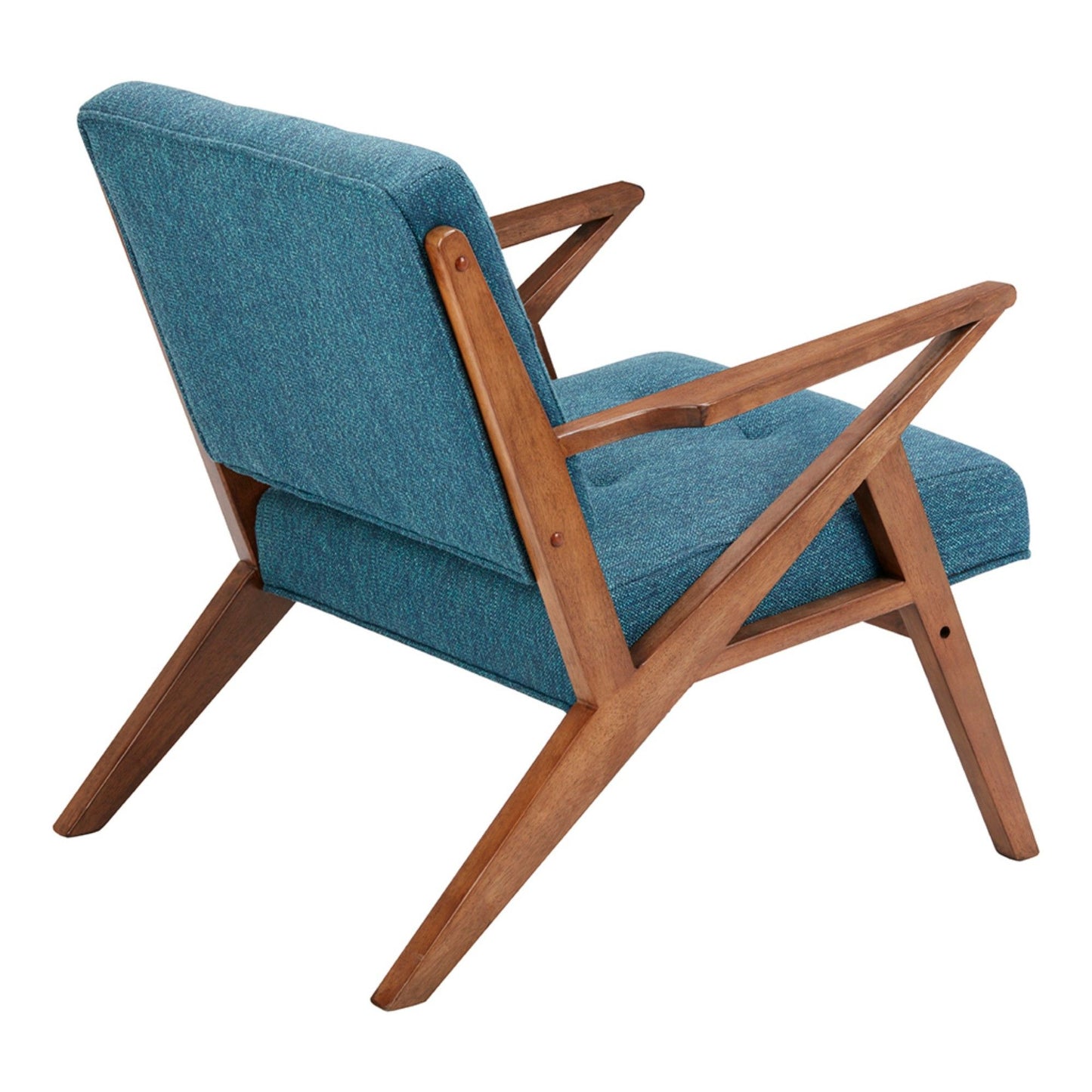 Lounge Chair With Tufted Upholstery And Solid Wood Frame - Blue / Pecan