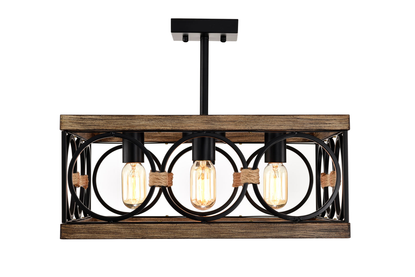 4 Light Square Kitchen Island Lights Ceiling Light Farmhouse Dining Room Light Fixture, Wood And Metal Rectangular Ceiling Light, Ceiling Lighting For Living Room, Conference Room, Home Office - Black