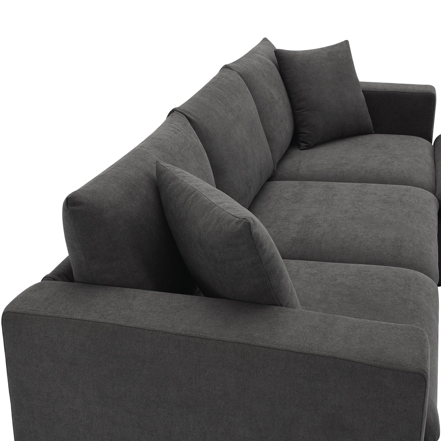 Modern Sectional Sofa, L-Shaped Couch Set With 2 Free Pillows, 4 Seat Polyester Fabric Couch Set With Convertible Ottoman - Dawn Gray