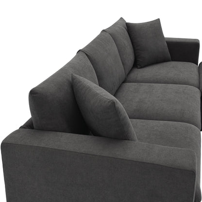 Modern Sectional Sofa, L-Shaped Couch Set With 2 Free Pillows, 4 Seat Polyester Fabric Couch Set With Convertible Ottoman - Dawn Gray