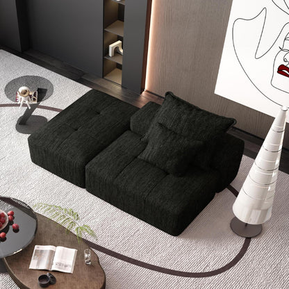 Modern Oversized Modular Sectional Sofa, Sparkling Chenille Soft Cushion Sofa With 2 Pillows, Diy Combination Tufted Sofa, No Assembly Required - Black