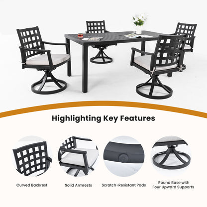 5 Pieces Outdoor Patio Dining Set, Rectangular Table & 4 Swivel Rock Dining Chairs With Sunbrella Cushion - Ember Black