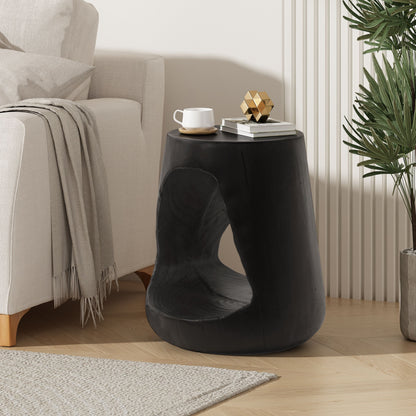 Mgo Hollow Side Table With Wood Like Texture, Durable And Weather Resistant - Black