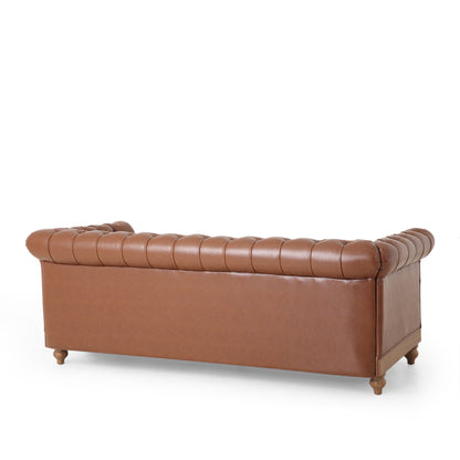 Comfy 3 Seat Sofa With Wooden Legs, Retro Style For Living Room And Study - Light Brown